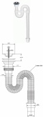 Сифон 632 гофрированный "Элит" с нерж. чашкой д.70, 1200мм (1 1/2 - 40/50)  (45)